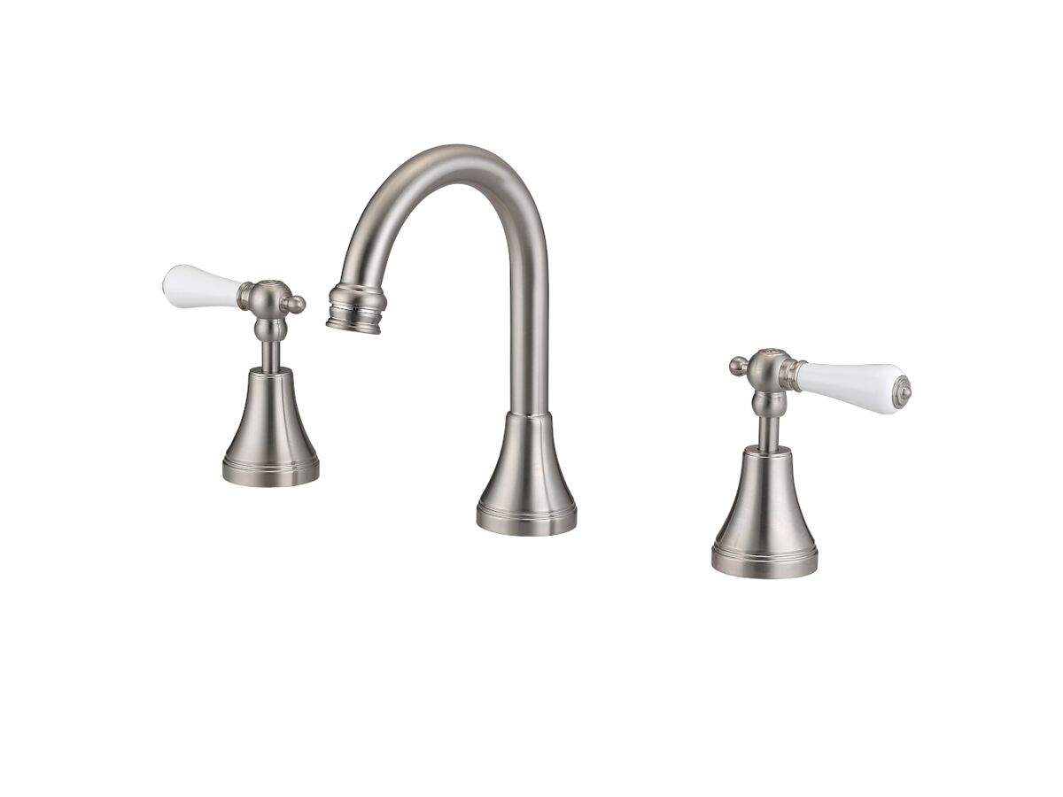 reece Kado Era Basin Set Swivel Lever Porcelain Handle Brushed Nickel (5 Star)