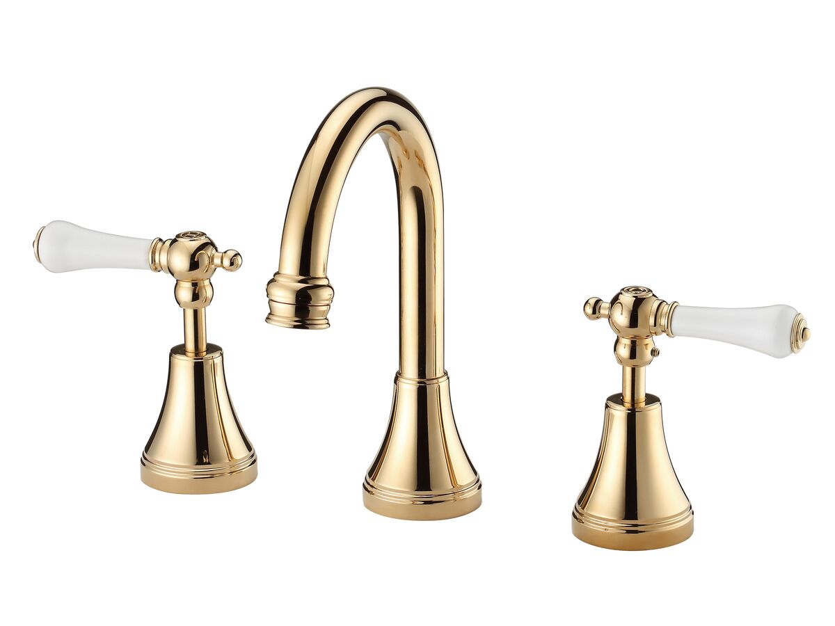 reece Kado Era Basin Set Swivel Lever Porcelain Handle Brass Gold (5 Star)