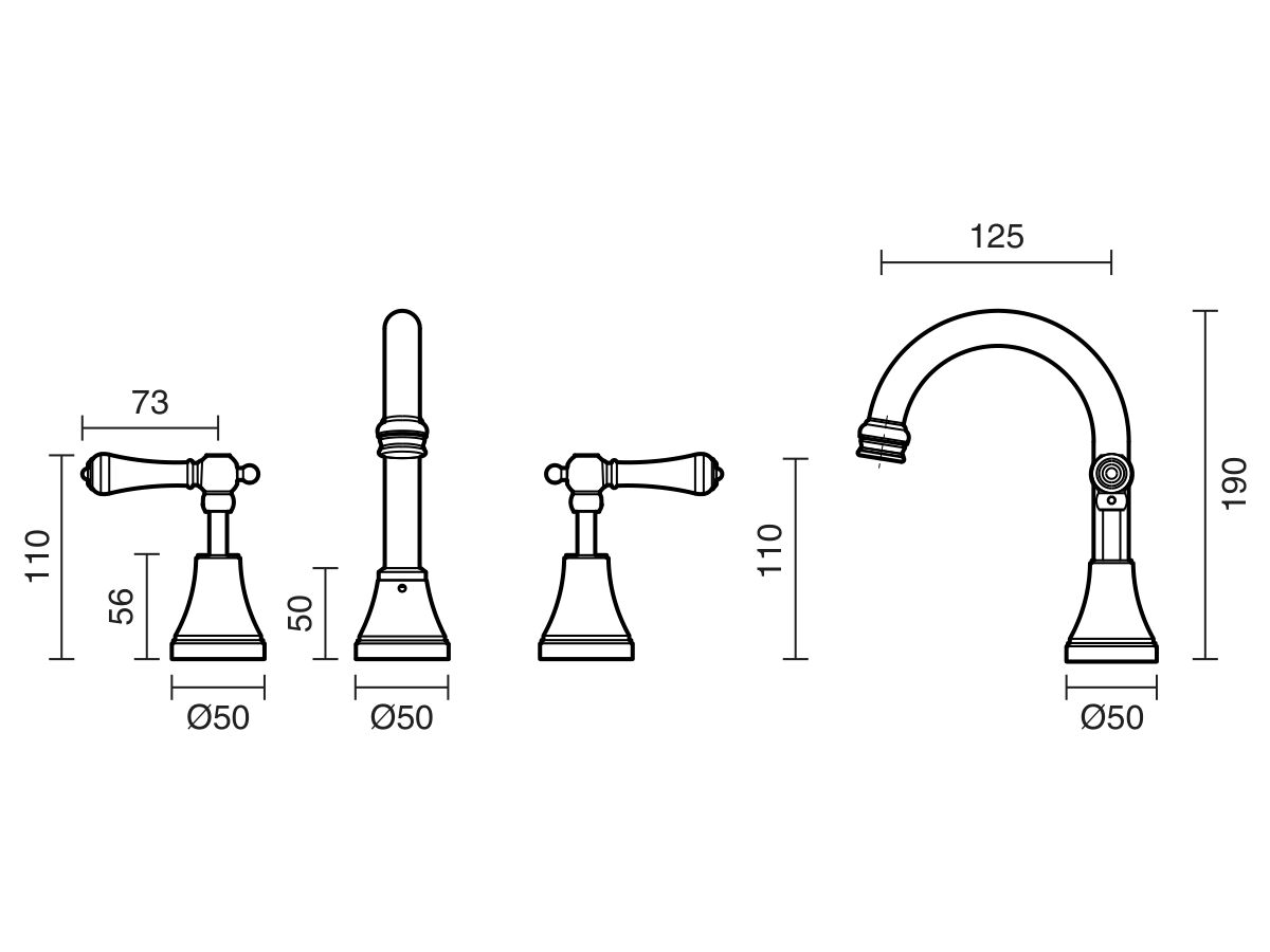 Reece Kado Era Basin Set Swivel Lever Porcelain Handle Chrome (5 Star)