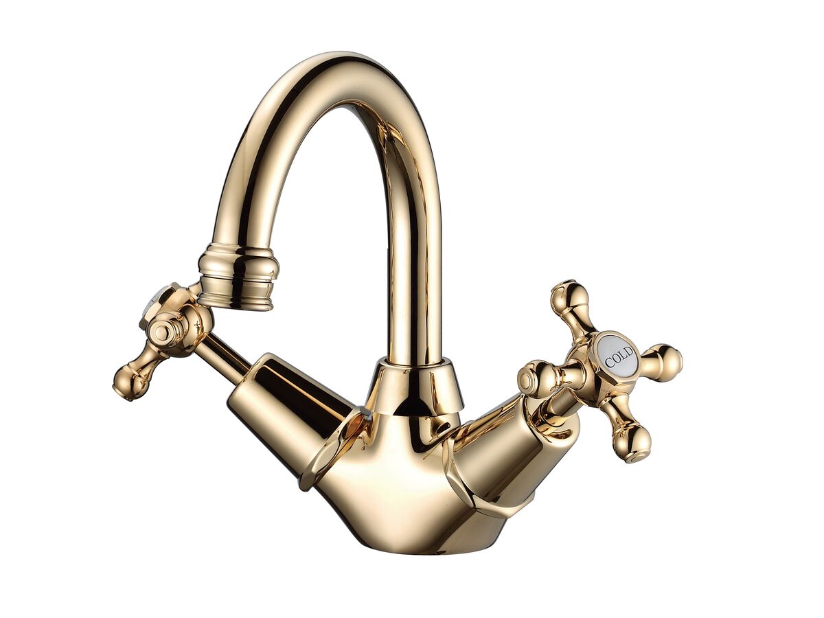 reece Kado Era Basin Twinner Cross Handles Brass Gold (5 Star)