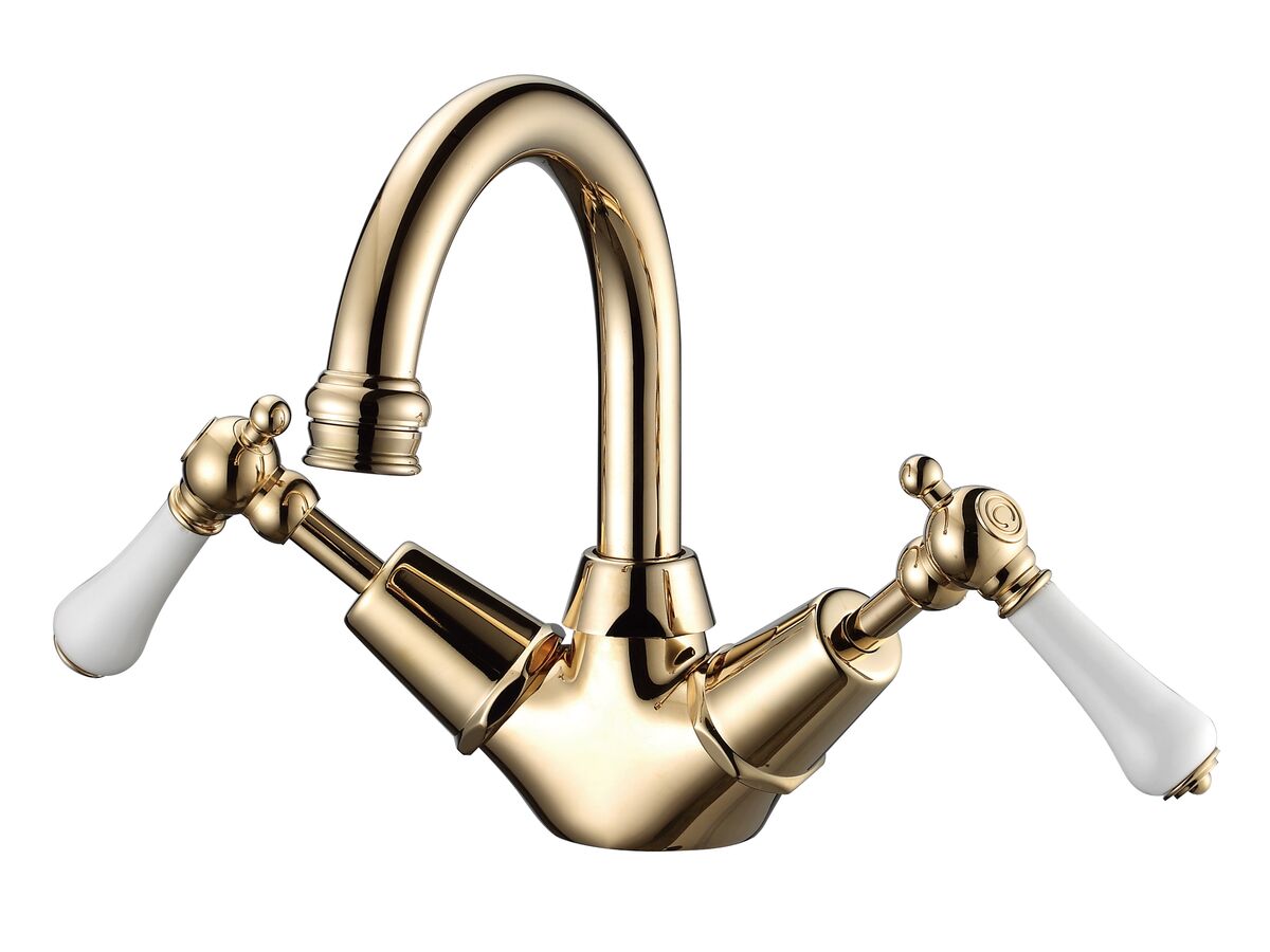 reece Kado Era Basin Twinner Lever Porcelain Handle Brass Gold (5 Star)