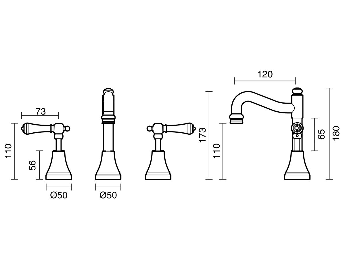 Reece Kado Era English Basin Set Fixed Lever Porcelain Handle Chrome (5 Star)