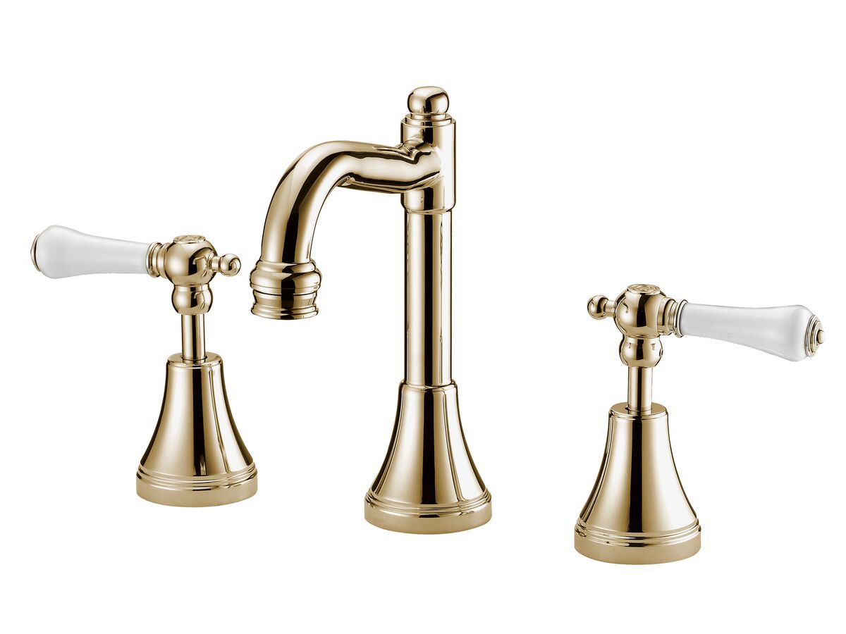reece Kado Era English Basin Set Fixed Lever Porcelain Handle Brass Gold (5 Star)