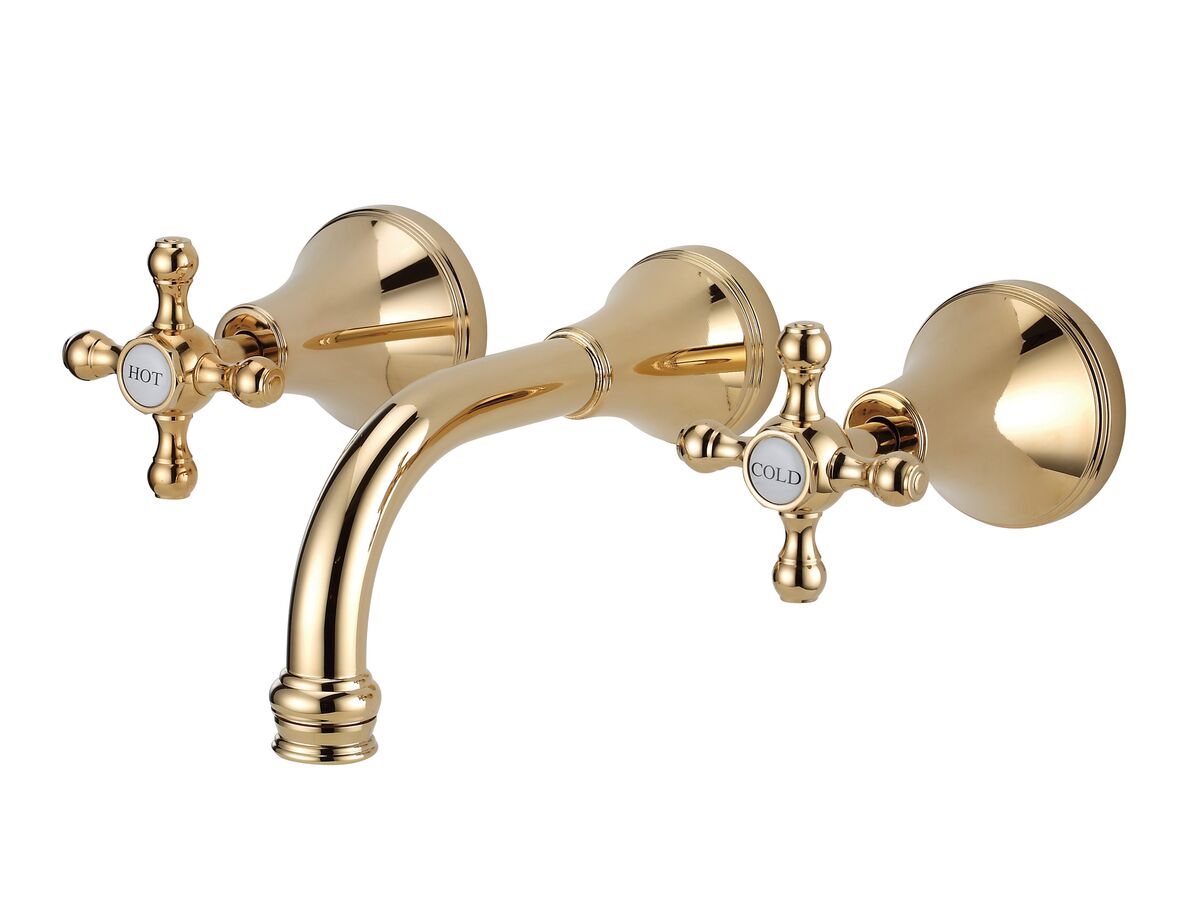 reece Kado Era Wall Basin Set 150mm Cross Handles Brass Gold (5 Star)
