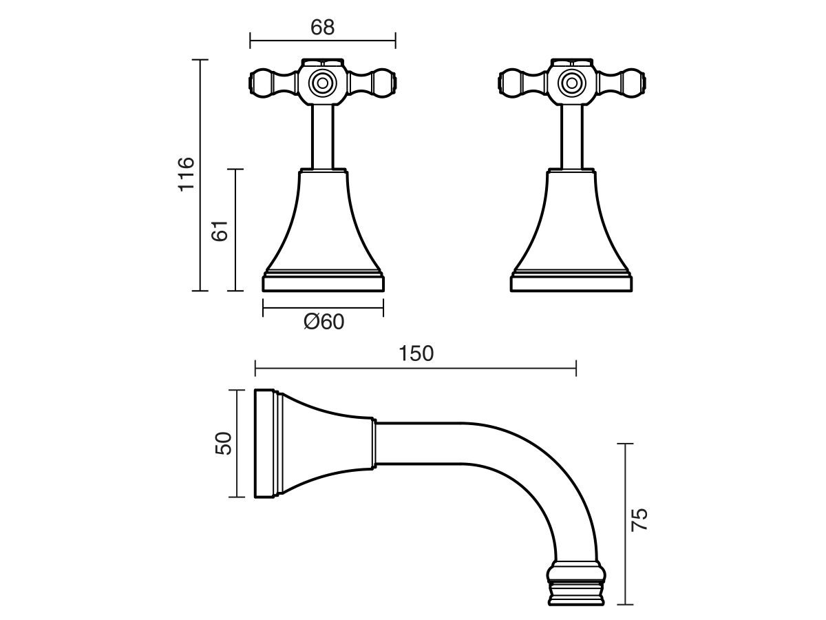 Reece Kado Era Wall Basin Set 150mm Cross Handles Chrome (5 Star)