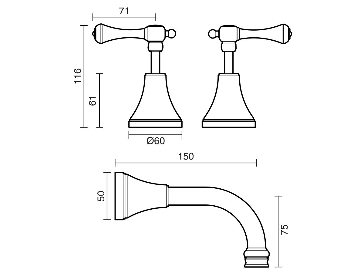 Reece Kado Era Wall Basin Set 150mm Lever Handle Brushed Nickel (5 Star)