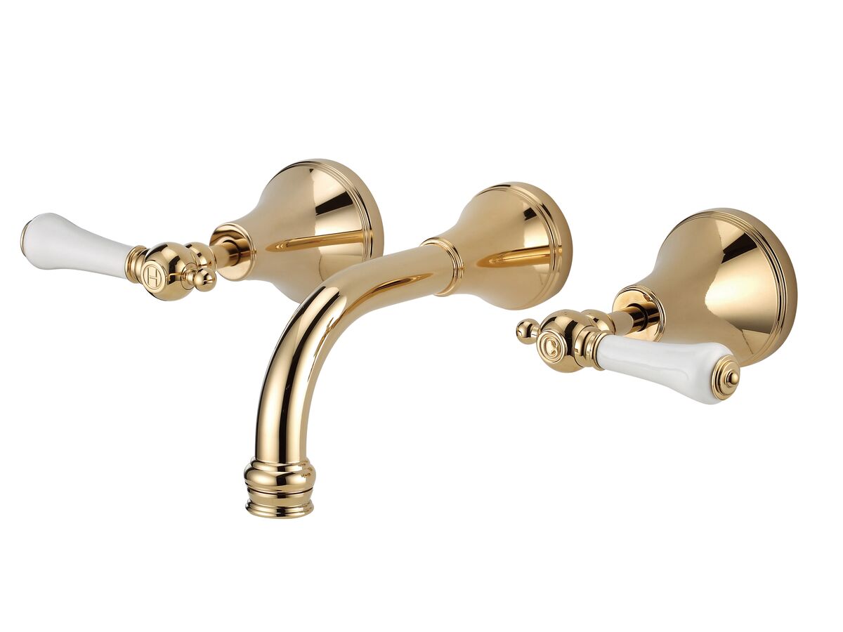 reece Kado Era Wall Basin Set 150mm Lever Porcelain Handle Brass Gold (5 Star)