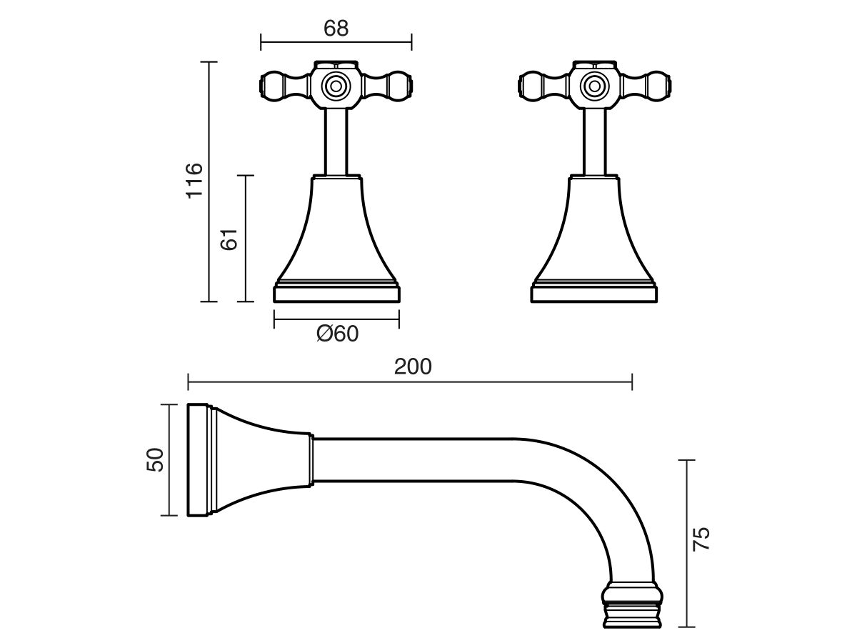Reece Kado Era Wall Basin Set 200mm Cross Handles Brass Gold (5 Star)