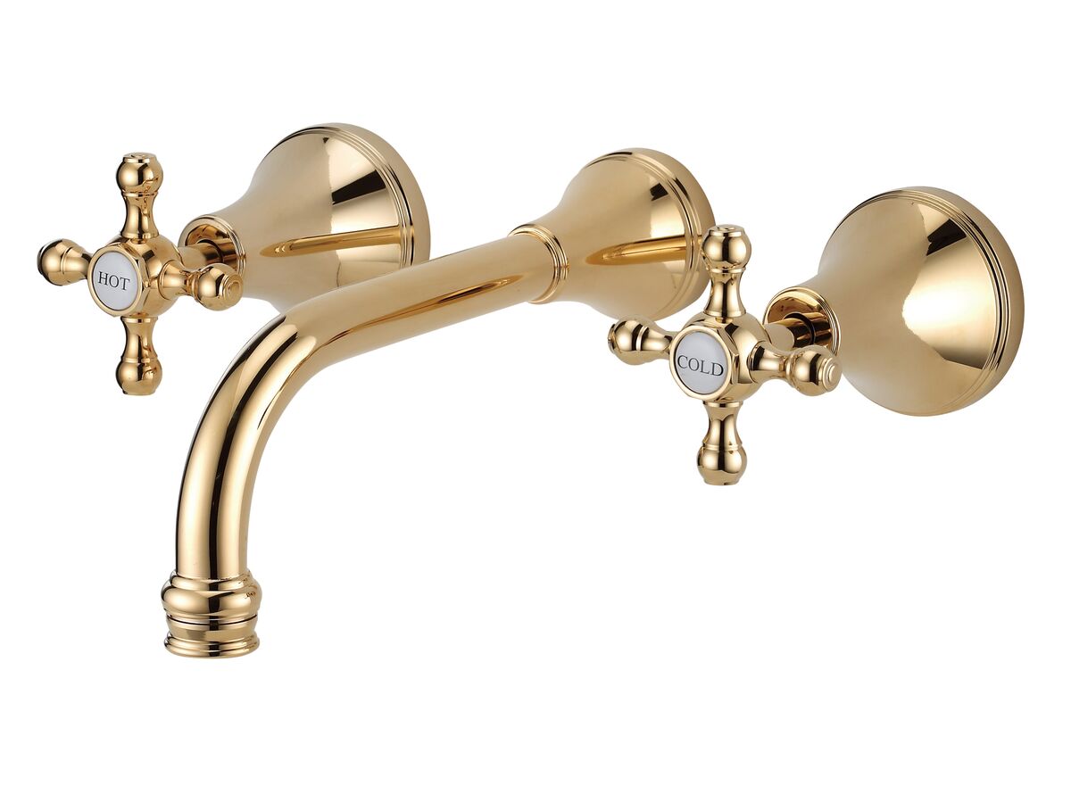 reece Kado Era Wall Basin Set 200mm Cross Handles Brass Gold (5 Star)