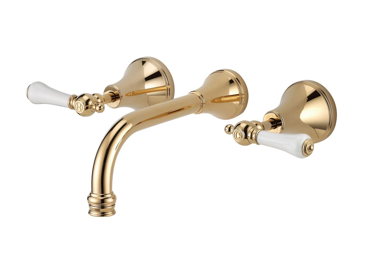 reece Kado Era Wall Basin Set 200mm Lever Porcelain Handle Brass Gold (5 Star)