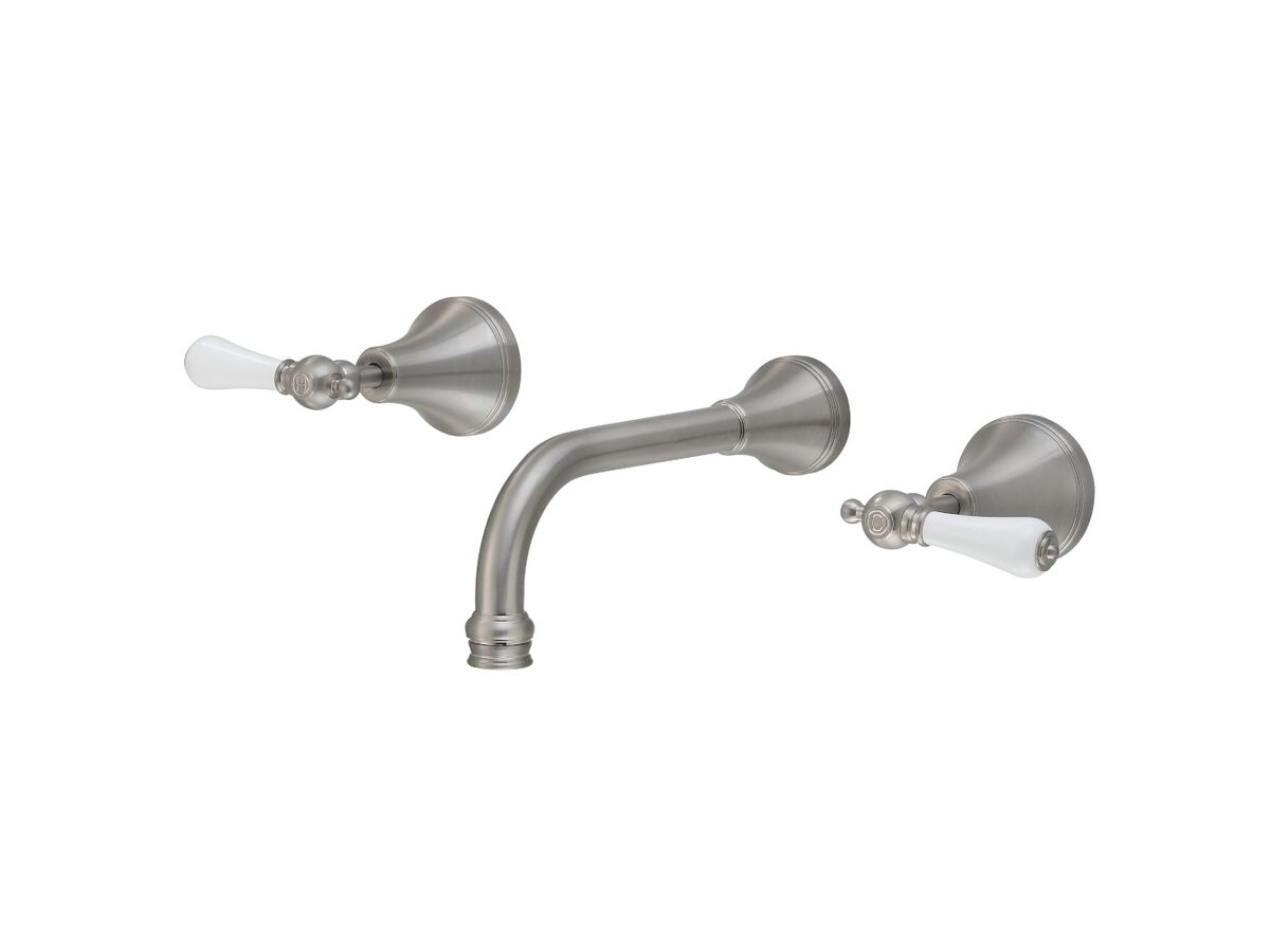 reece Kado Era Wall Basin Set 200mm Lever Porcelain Handle Brushed Nickel (5 Star)