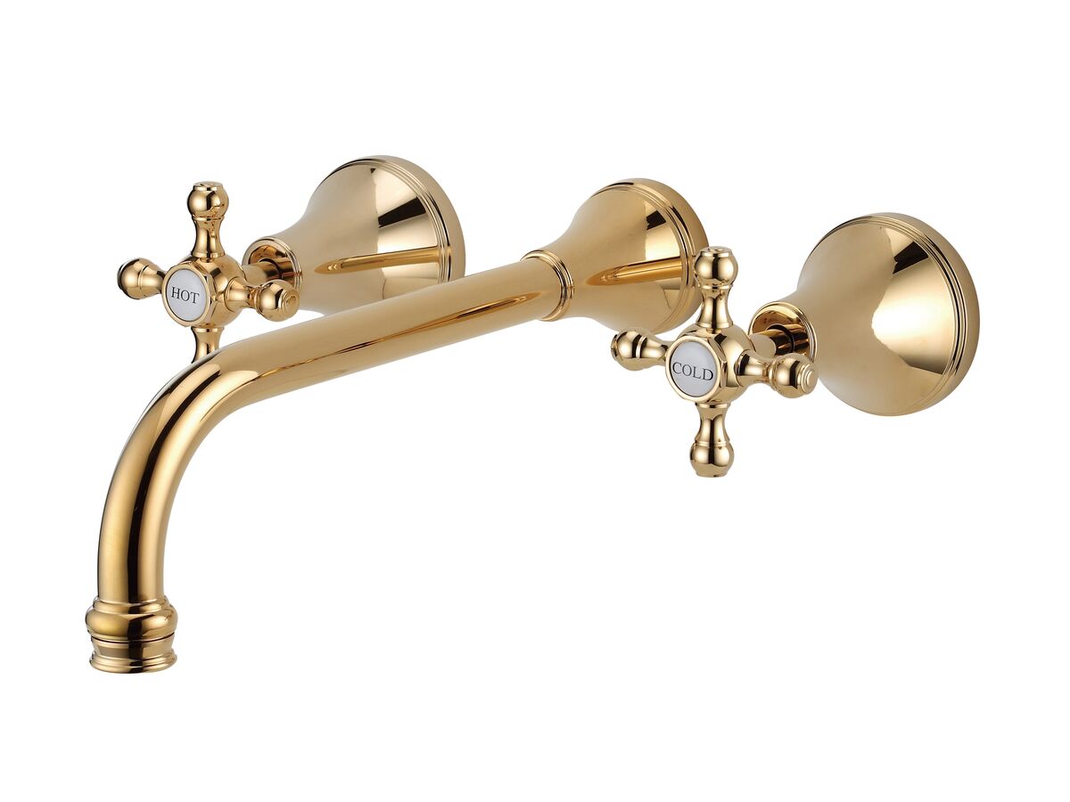 reece Kado Era Wall Basin Set 250mm Cross Handles Brass Gold (5 Star)