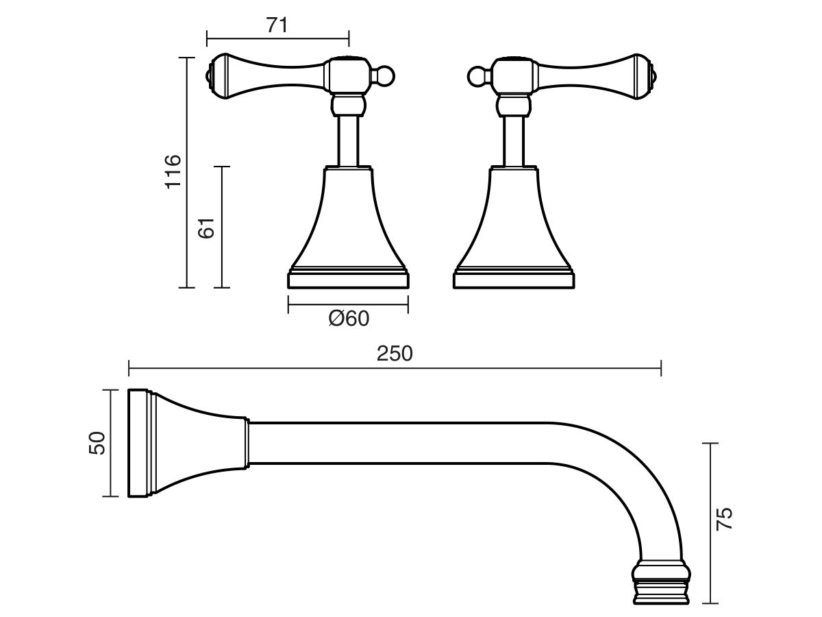 Reece Kado Era Wall Basin Set 250mm Lever Handle Brass Gold (5 Star)