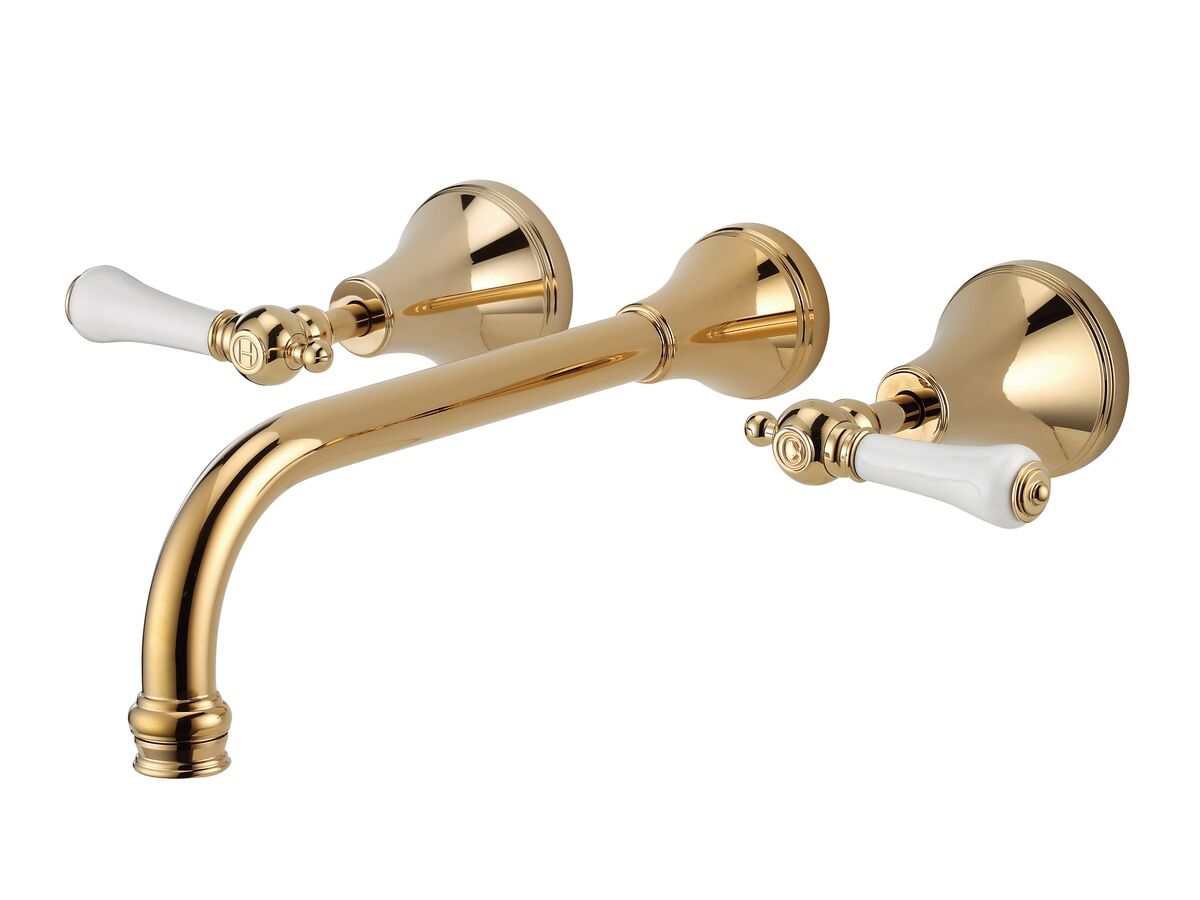 reece Kado Era Wall Basin Set 250mm Lever Porcelain Handle Brass Gold (5 Star)