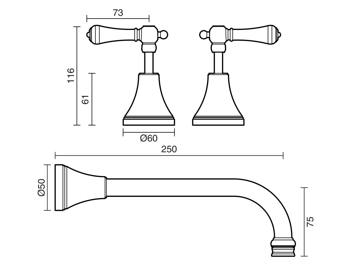 Reece Kado Era Wall Basin Set 250mm Lever Porcelain Handle Brushed Nickel (5 Star)