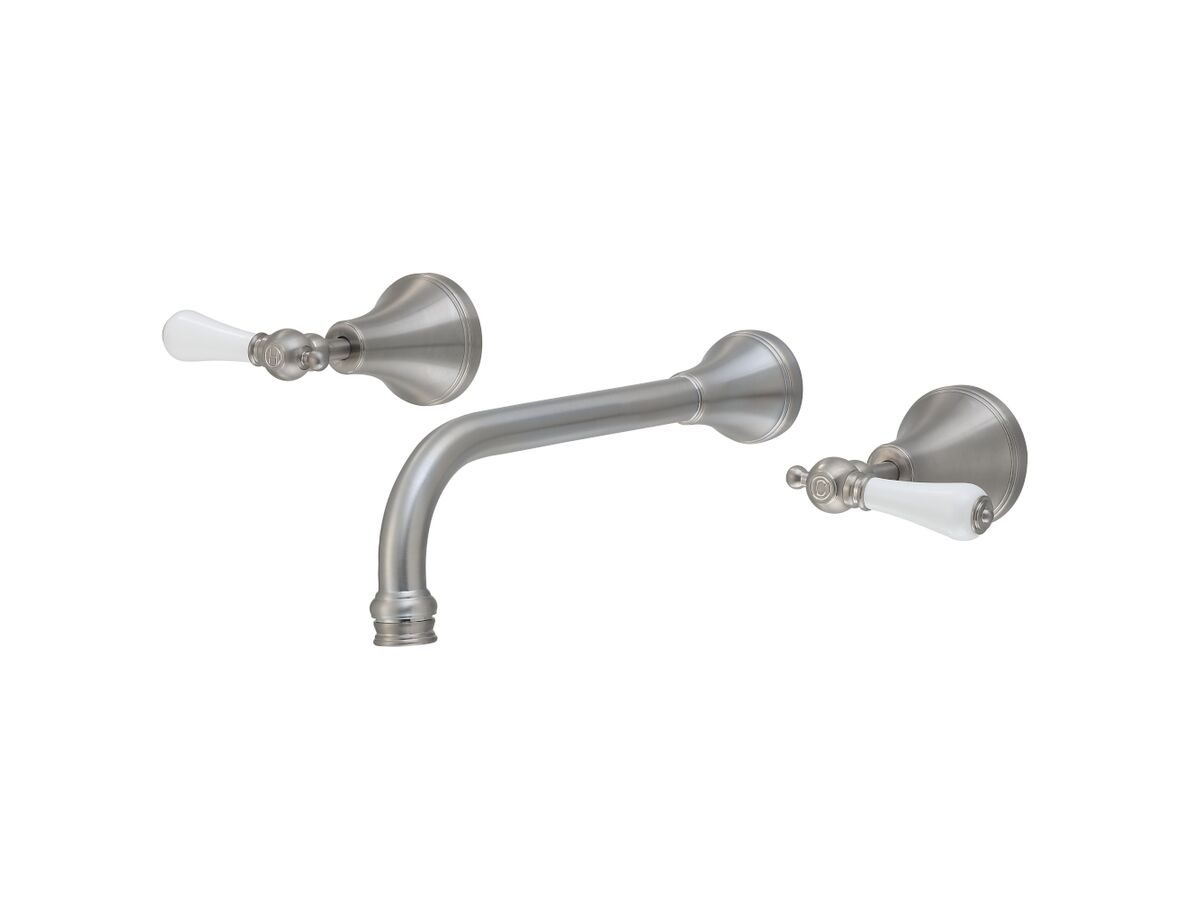 reece Kado Era Wall Basin Set 250mm Lever Porcelain Handle Brushed Nickel (5 Star)