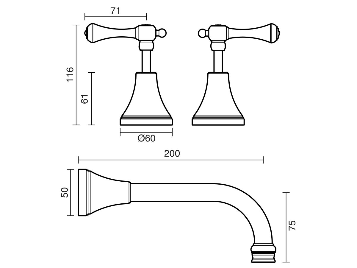 Reece Kado Era Wall Bath Set 200mm Lever Handle Matte Black