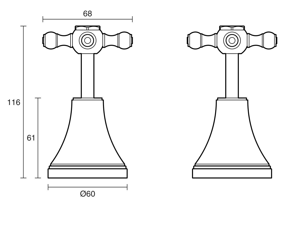 Reece Kado Era Wall Top Assemblies Cross Handles Brass Gold