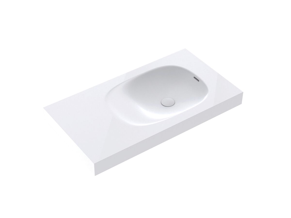 Reece Kado Lussi 900mm Right Hand Wall Basin Side Shelf With Overflow No Taphole Matte White Solid Surface
