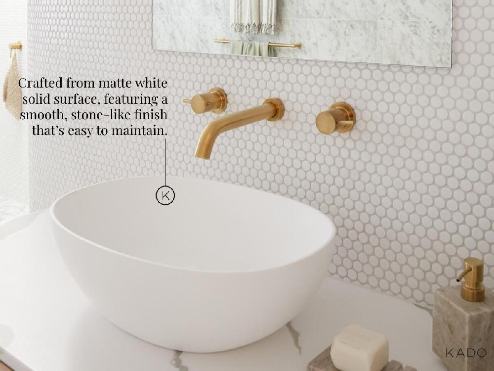 Reece Kado Lussi Thin Edge Oval Semi Inset Basin With Solid Surface Plug And Waste 500mm