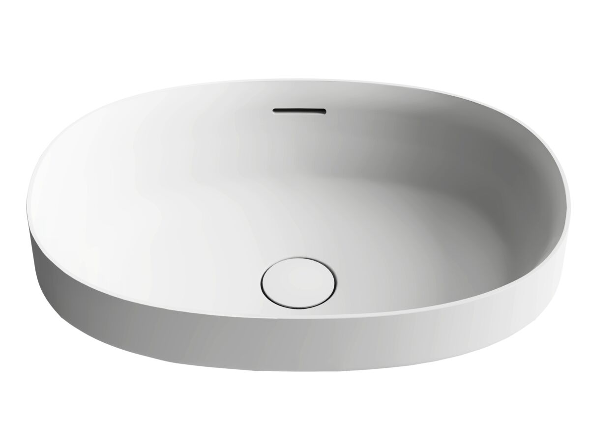 reece Kado Lussi Thin Edge Oval Semi Inset Basin with Solid Surface Plug and Waste 500mm