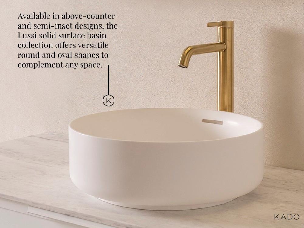 Reece Kado Lussi Thin Edge Round Above Counter Basin With Solid Surface Plug And Waste 380mm