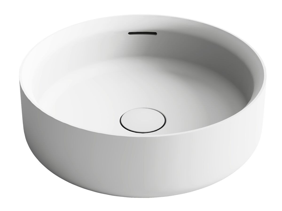 reece Kado Lussi Thin Edge Round Above Counter Basin with Solid Surface Plug and Waste 380mm