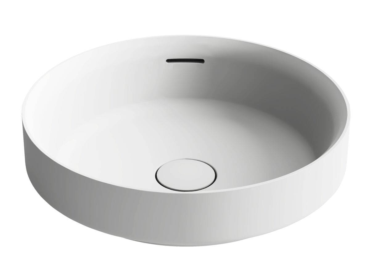 reece Kado Lussi Thin Edge Round Semi Inset Basin with Solid Surface Plug and Waste 380mm