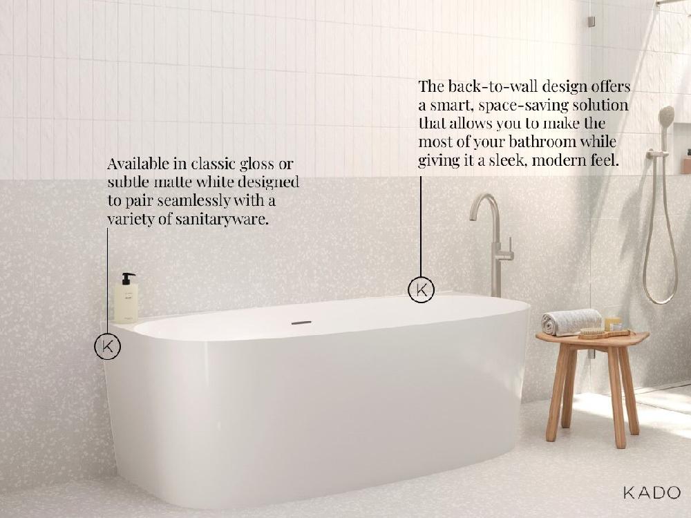 Reece Kado Lux Back To Wall Bath 1700mm X 750mm X 580mm With Overflow Matte White
