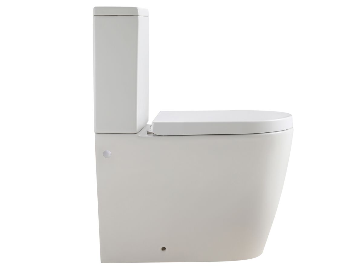 Reece Kado Lux Close Coupled Back To Wall Rimless Plus Overheight Bottom Inlet Toilet Suite With Soft Close Quick Release Seat White (4 Star)