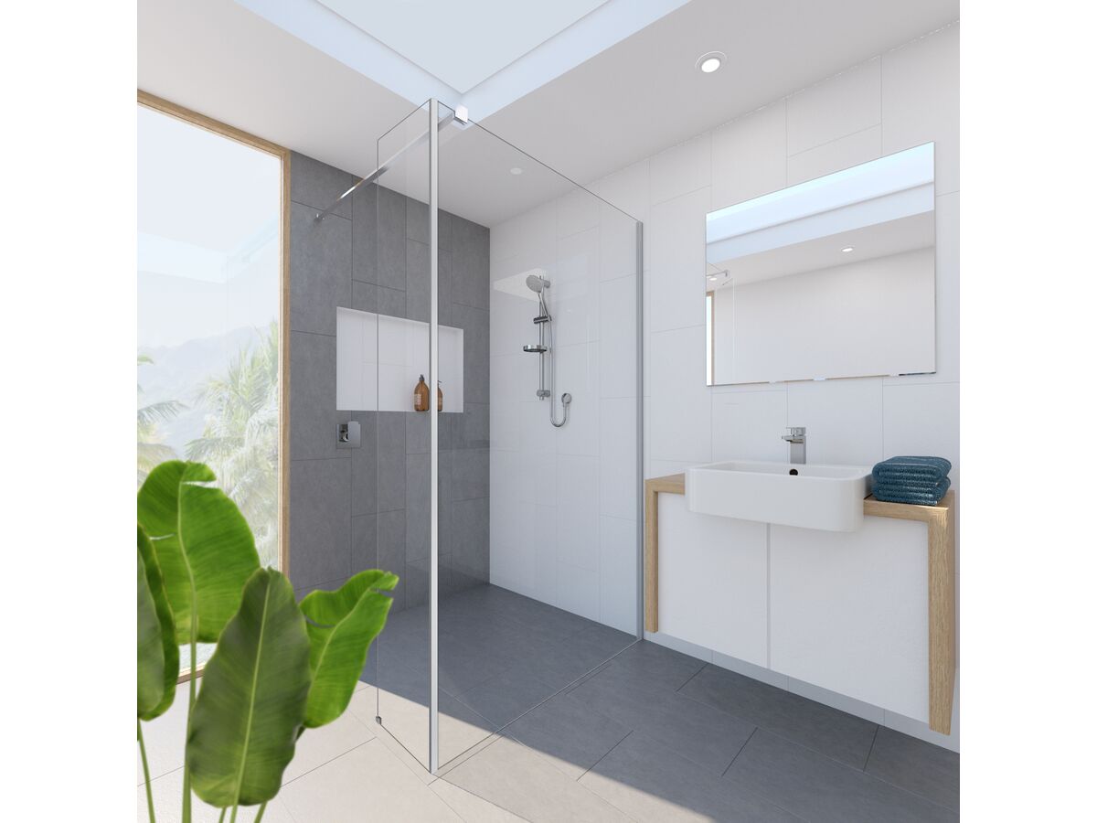 Reece Kado Lux Fixed Shower Screen Panel With Side Panel And Wall Support 1400mm Chrome