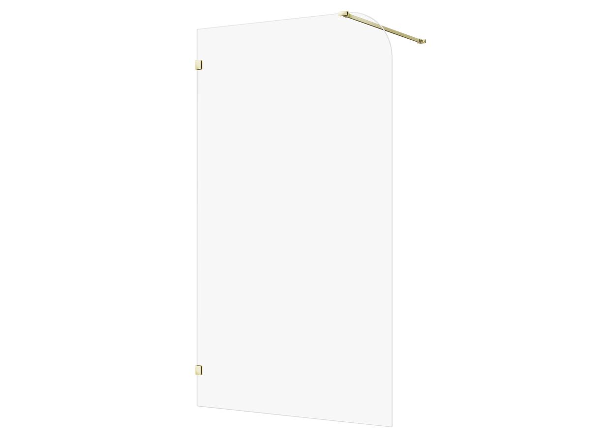 reece Kado Lux Frameless Curved Panel with Wall Clips Clear Glass 1200mm Brushed Brass