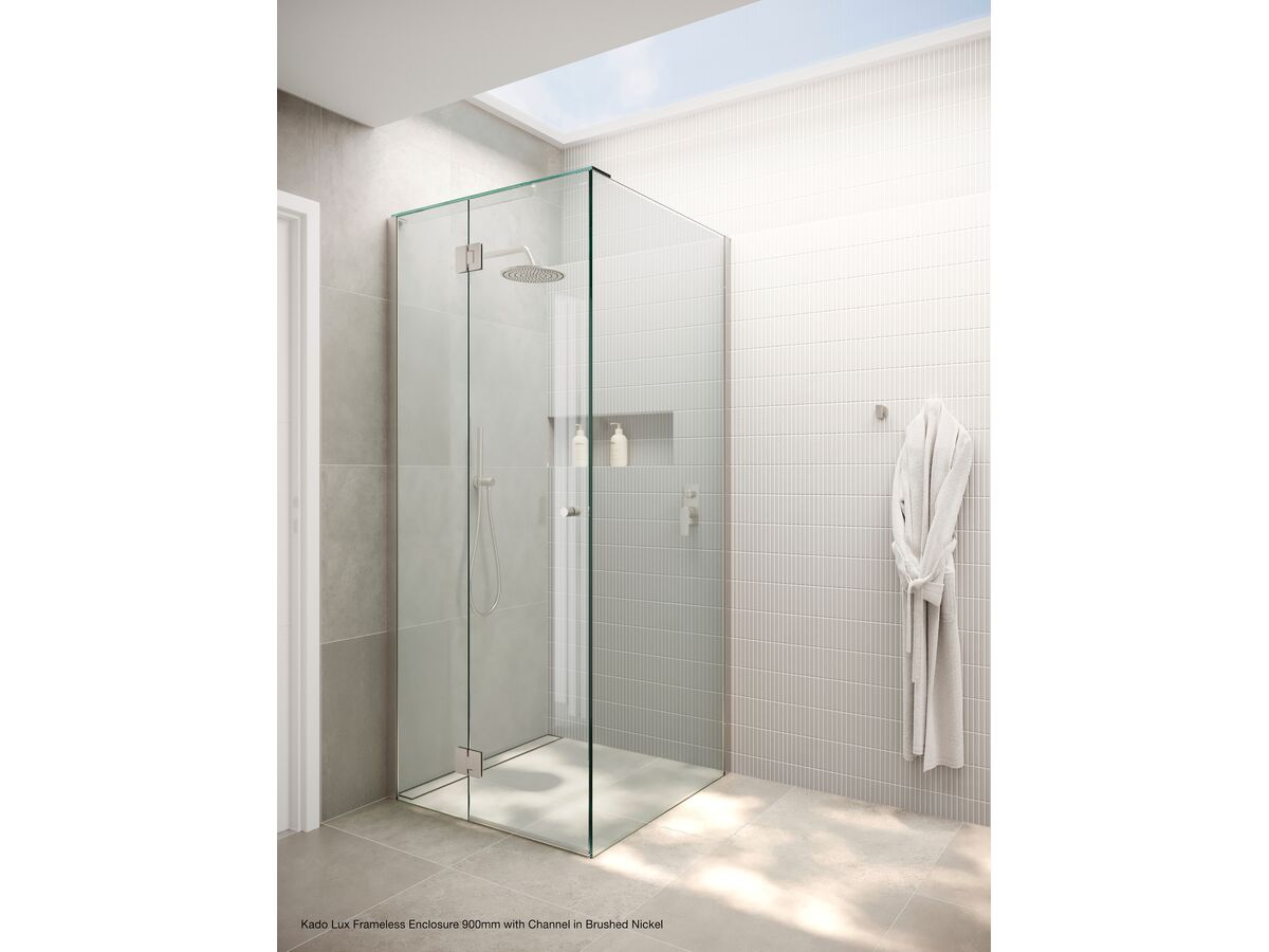 Reece Kado Lux Frameless Enclosure With Wall Channel 900 X 900mm Brushed Nickel