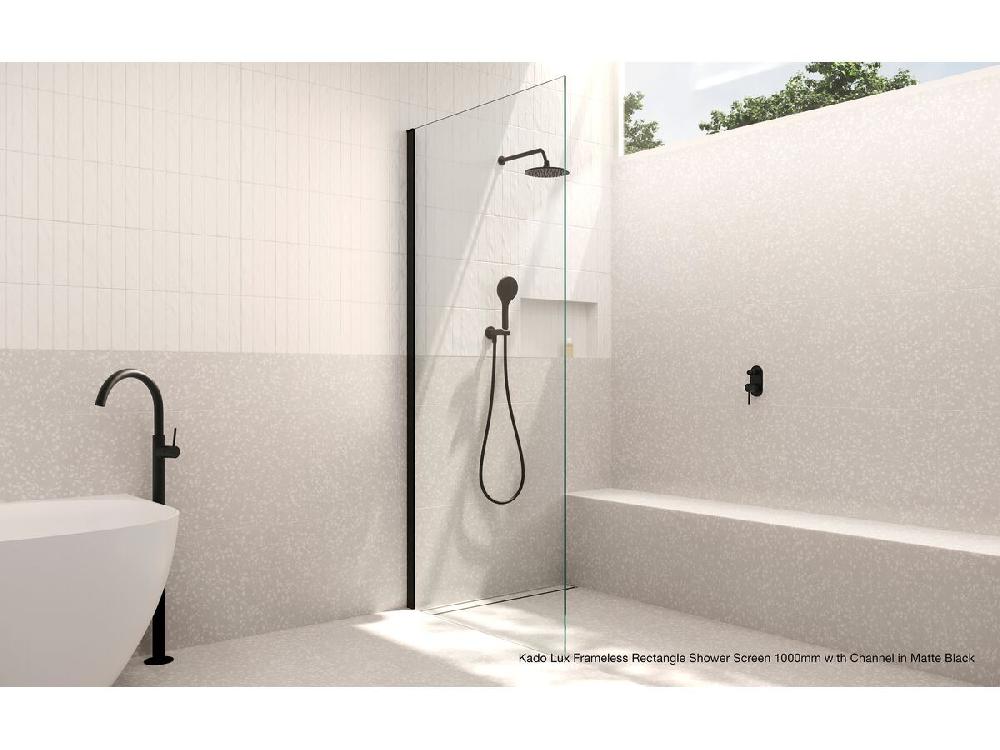 Reece Kado Lux Frameless Rectangular Panel With Wall Channel Clear Glass 1000mm Brushed Nickel