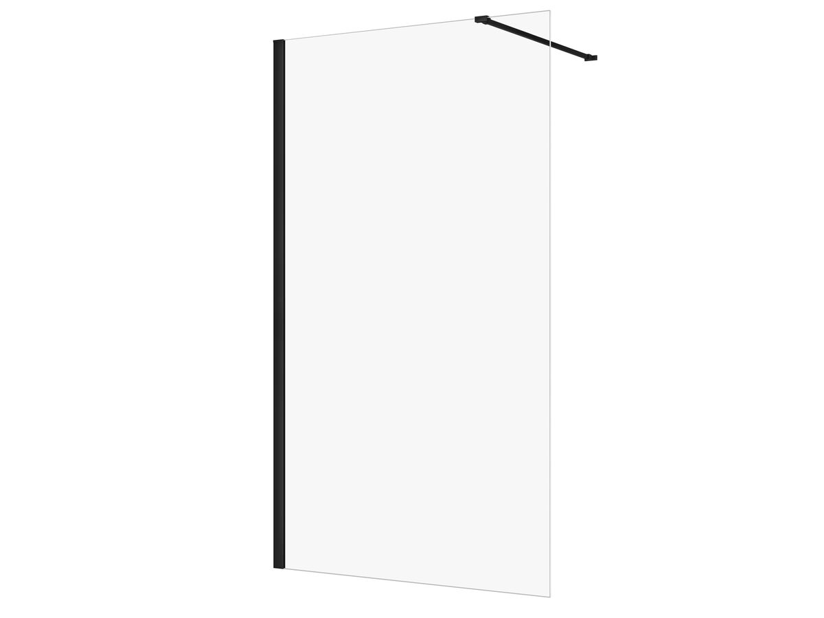 reece Kado Lux Frameless Rectangular Panel with Wall Channel Clear Glass 1200mm Matte Black