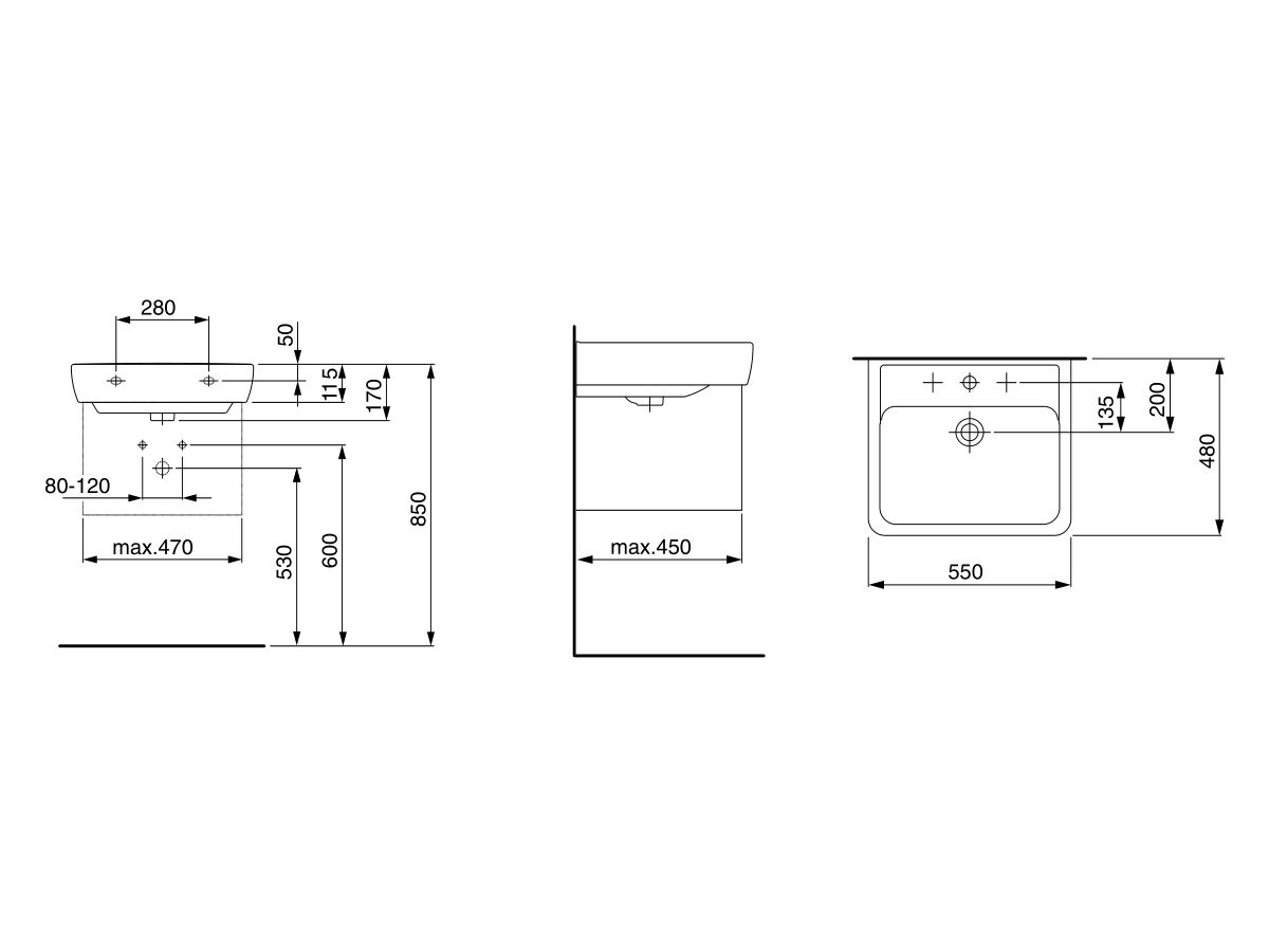 Reece LAUFEN Pro A Wall Basin With Fixings 1 Taphole 550 X 480mm White
