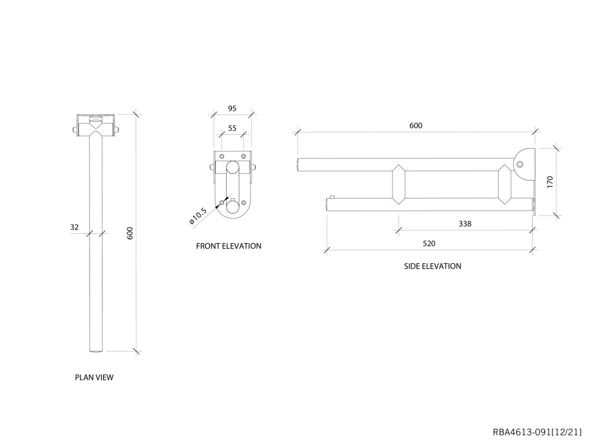Reece Leo Drop Down Grab Rail Stainless Steel 610mm White
