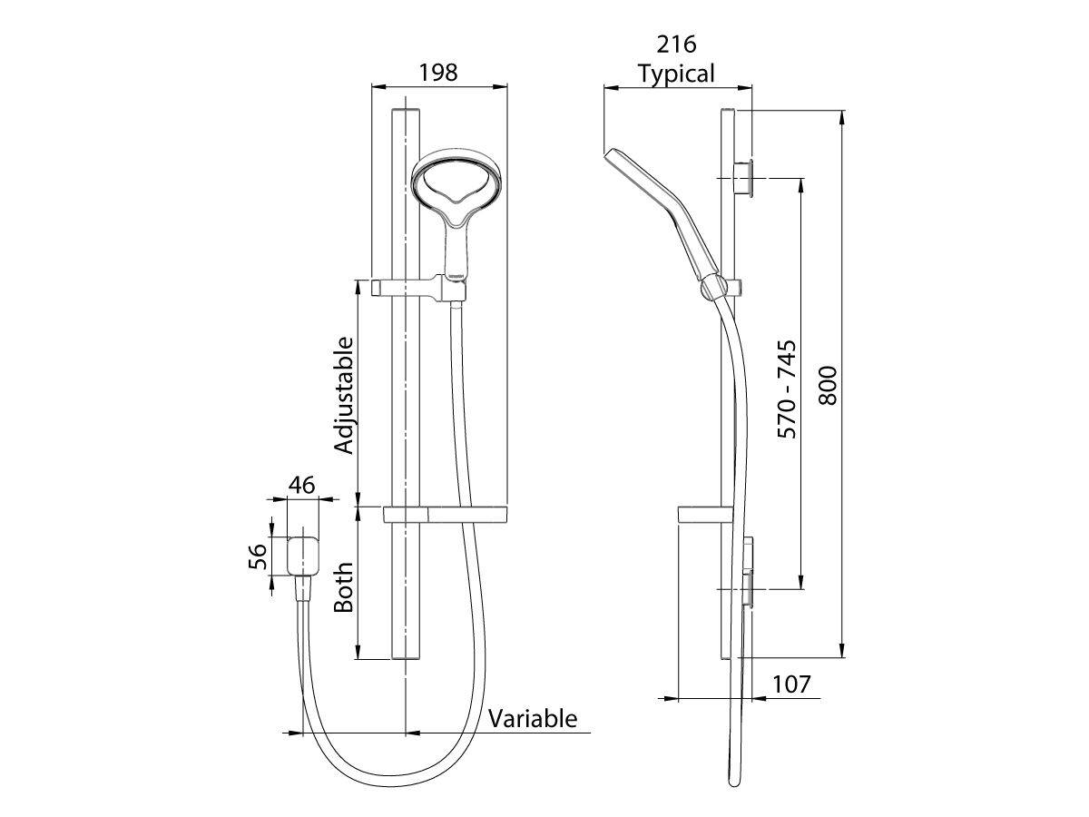 Reece Methven Aio Aurajet Single Rail Shower With Wall Water Inlet Matte Black (3 Star)