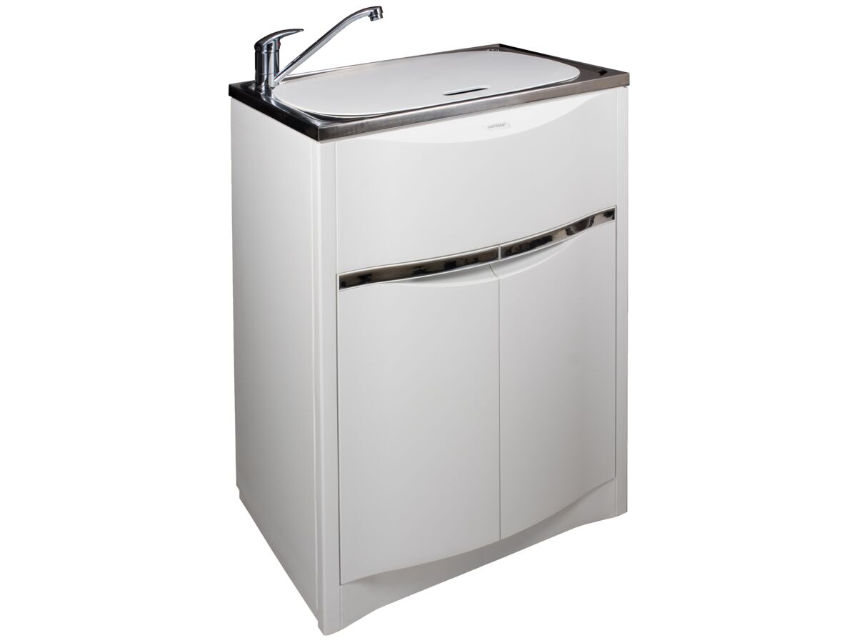 Reece Milena Contour Laundry Trough & Cabinet 45L Stainless Steel Bowl Polymer Cabinet White