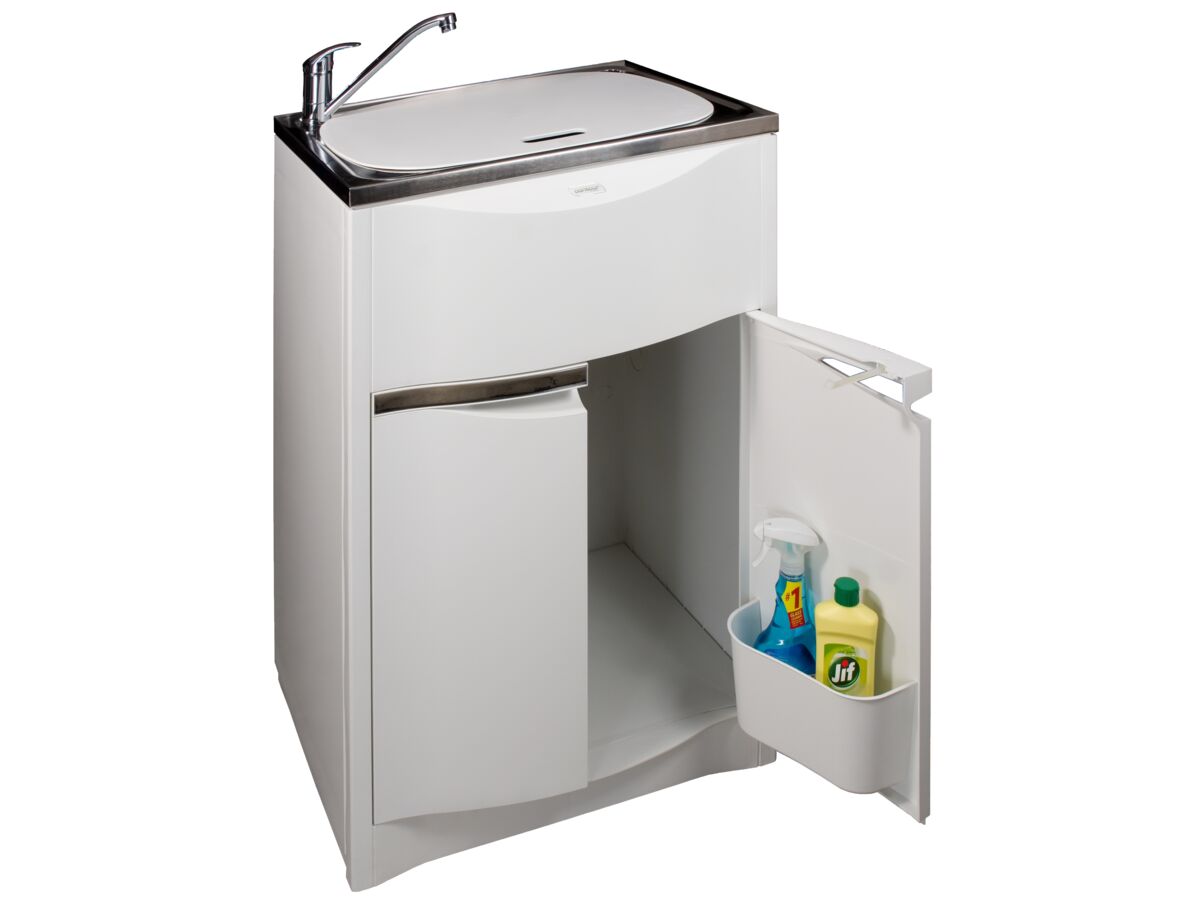 Reece Milena Contour Laundry Trough & Cabinet 45L Stainless Steel Bowl Polymer Cabinet White