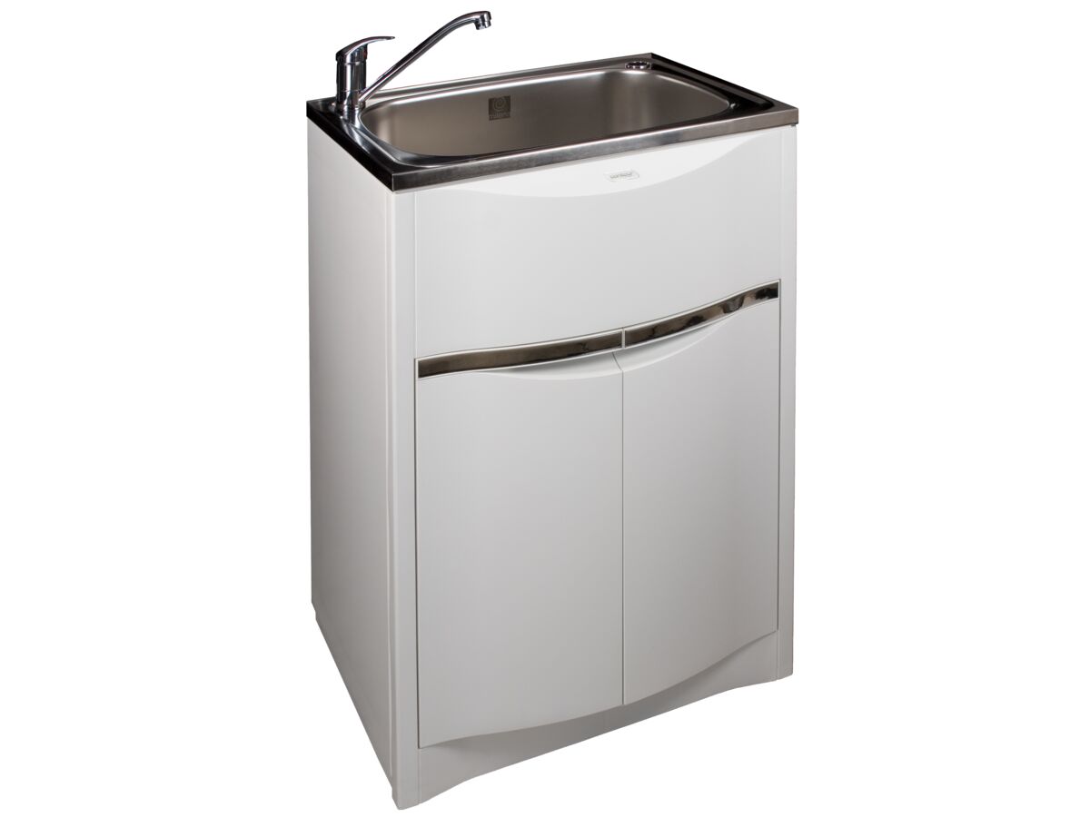 reece Milena Contour Laundry Trough & Cabinet 45L Stainless Steel Bowl Polymer Cabinet White