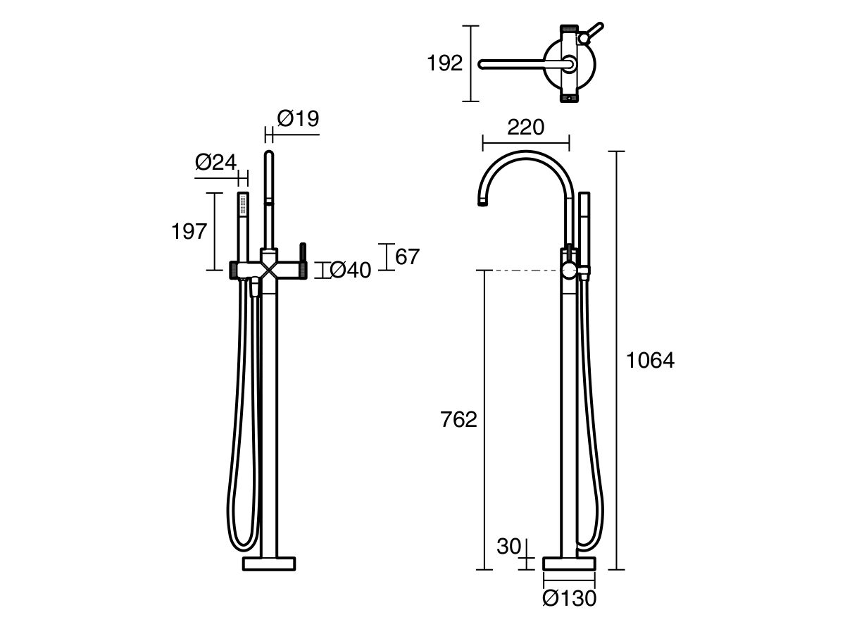 Reece Milli Etch Floor Mounted Bath Mixer With Handshower Matte Black