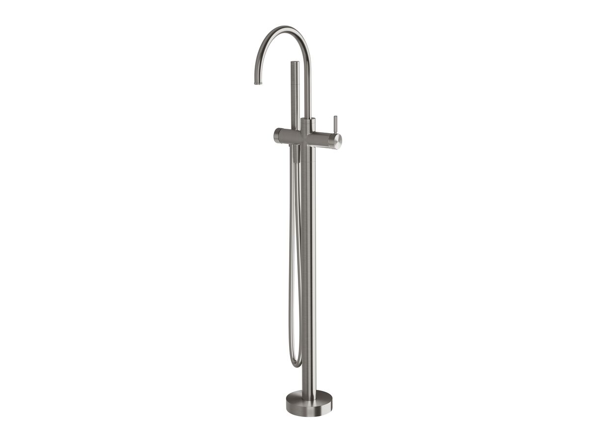 reece Milli Etch Floor Mounted Bath Mixer with Handshower Brushed Gunmetal