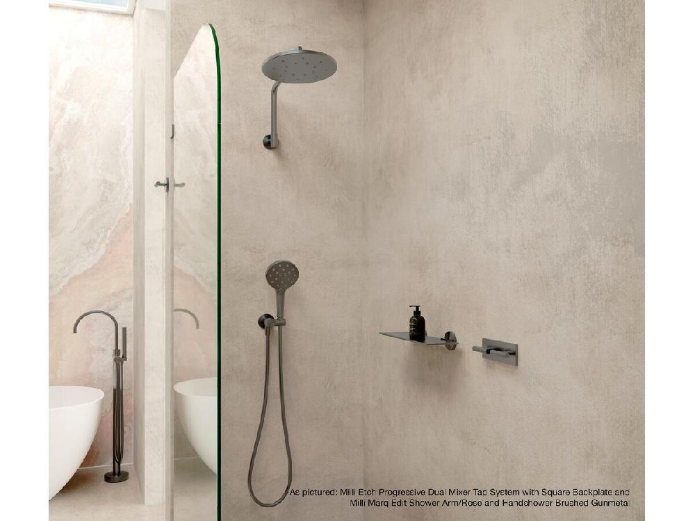 Reece Milli Etch Progressive Dual Mixer Tap System With Square Backplate Brushed Gold Lead Free