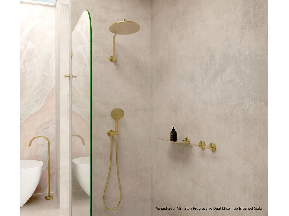 Reece Milli Etch Progressive Dual Mixer Tap System With Round Backplate Brushed Gold Lead Free