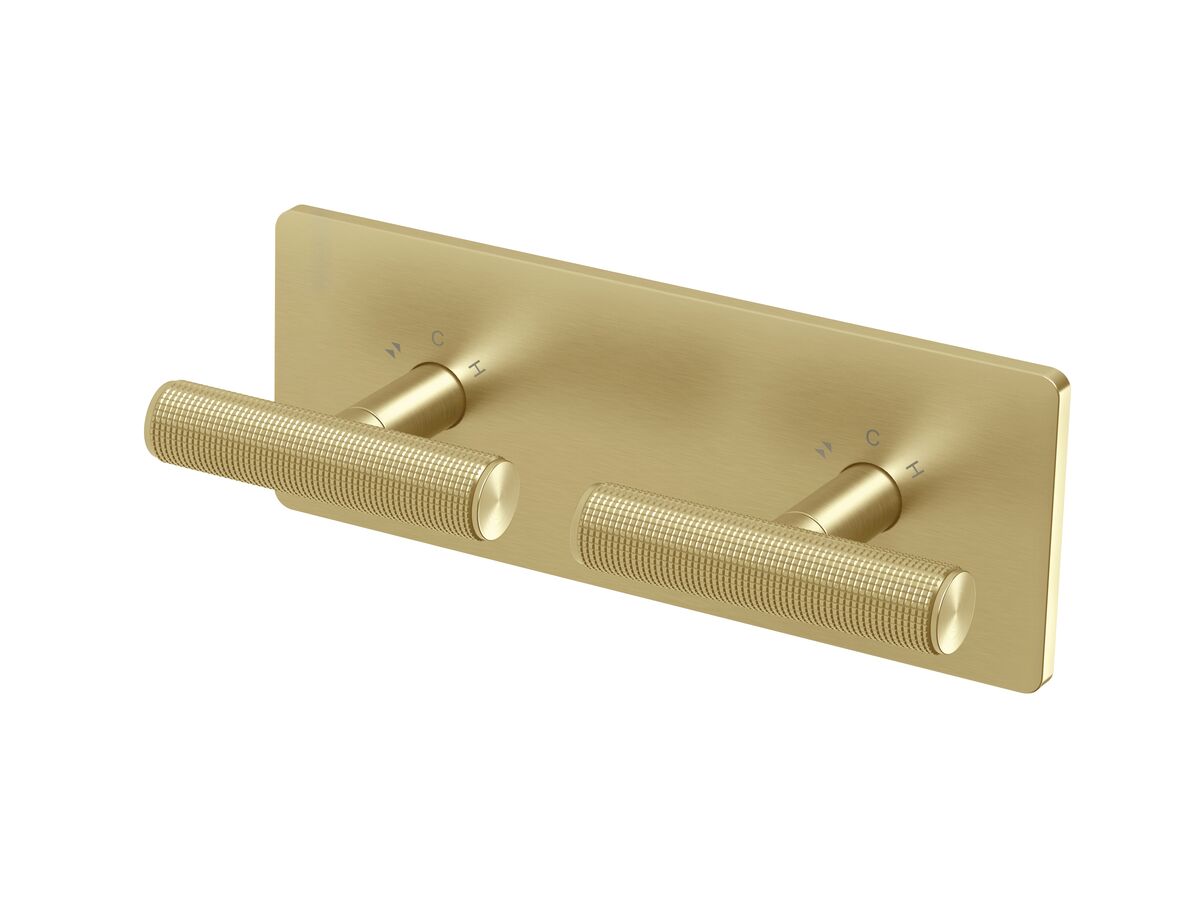 reece Milli Etch Progressive Dual Mixer Tap System with Square Backplate Brushed Gold Lead Free