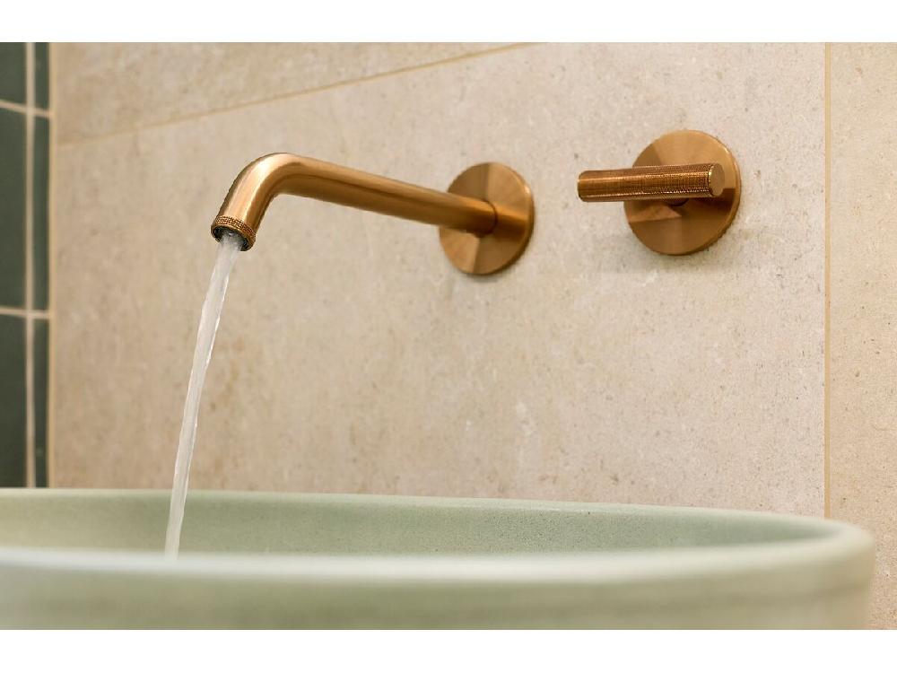 Reece Milli Etch Progressive Wall Basin / Bath Mixer Tap Set With Round Backplate Brushed Bronze Lead Free