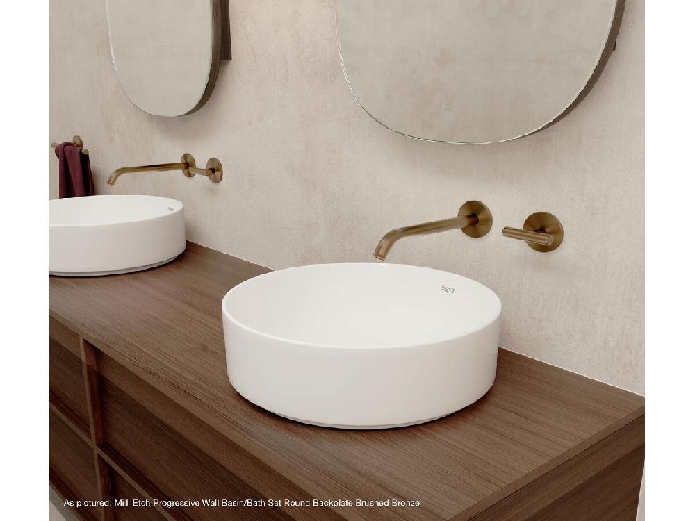 Reece Milli Etch Progressive Wall Basin / Bath Mixer Tap Set With Round Backplate Brushed Bronze Lead Free