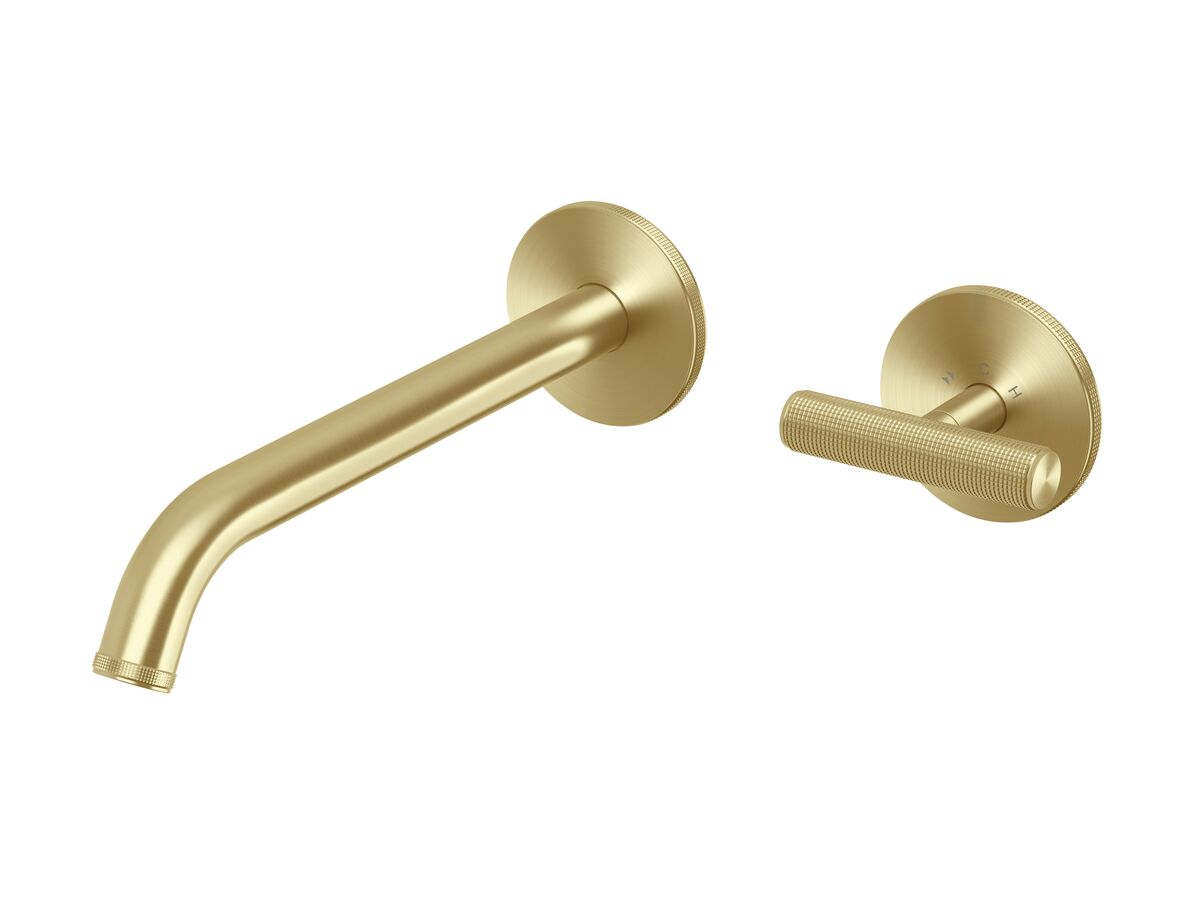 reece Milli Etch Progressive Wall Basin / Bath Mixer Tap Set with Round Backplate Brushed Gold Lead Free