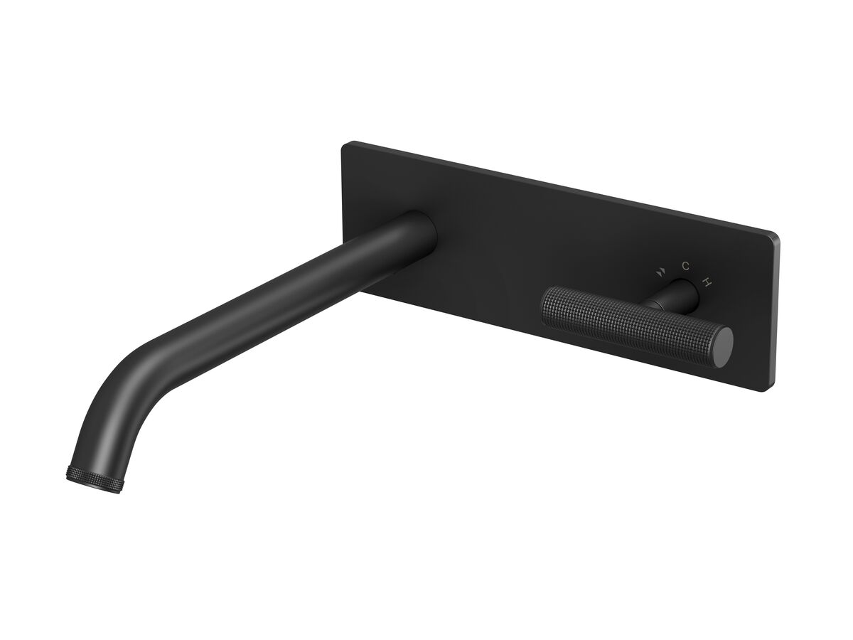 reece Milli Etch Progressive Wall Basin / Bath Mixer Tap Set with Square Backplate Matte Black Lead Free